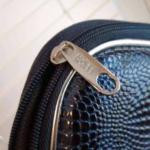 Navy Blue Snake Print Leather Laptop Briefcase - Picture 4 of 4